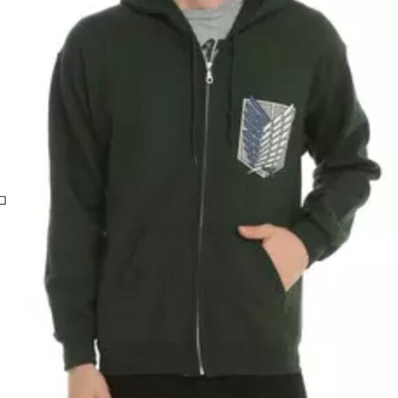 Attack On Titan Wings Of Freedom Anime Green Full Zip Hoodie Sweatshirt Mens XL - Picture 1 of 13